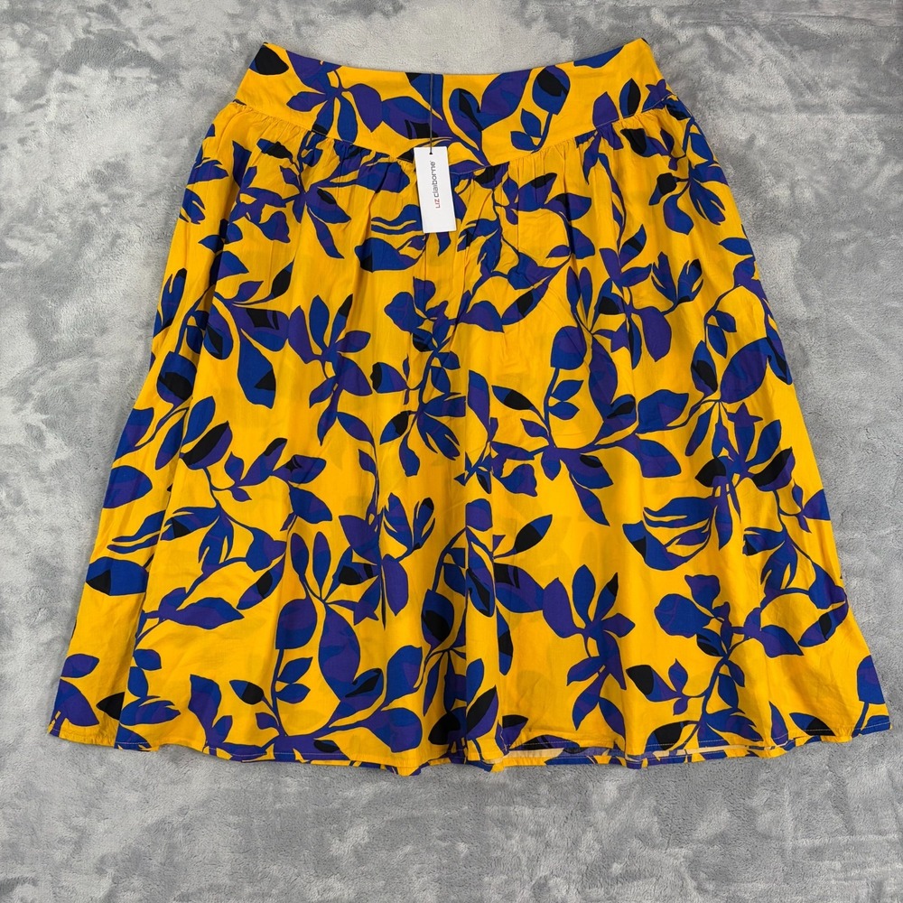 Liz Claiborne Mid Rise Midi A-line Marigold Floral Print Skirt Size 14 NEW